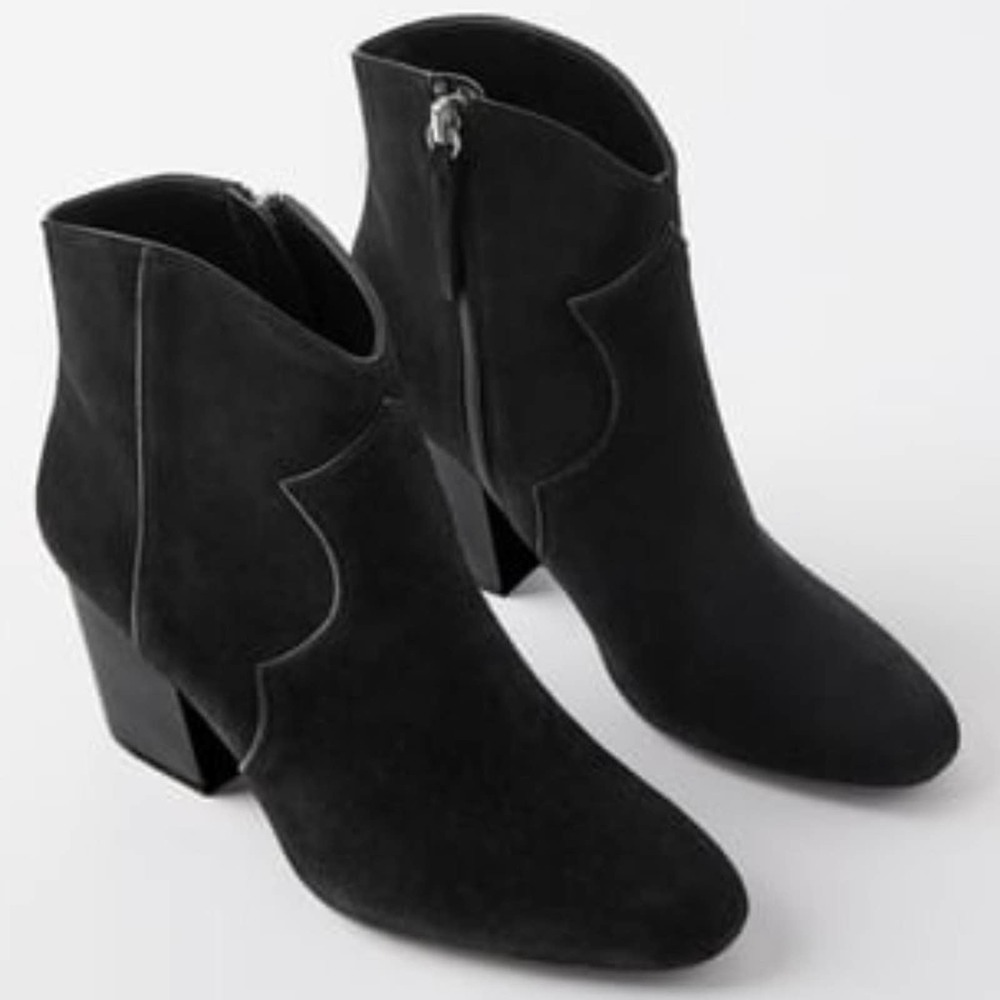 NEW ZARA BLACK SUEDE ANKLE COBOY BOOTS